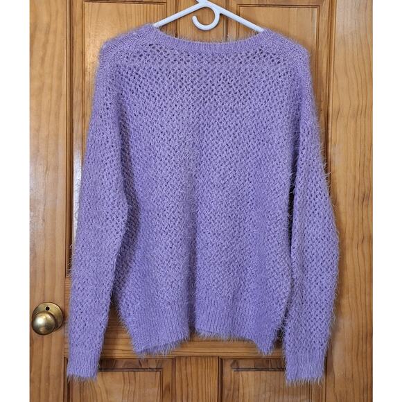DKNY Sweater Women's Medium Lavender Eyelash Scoop Neck Classic Preppy Cozycore - Picture 3 of 7